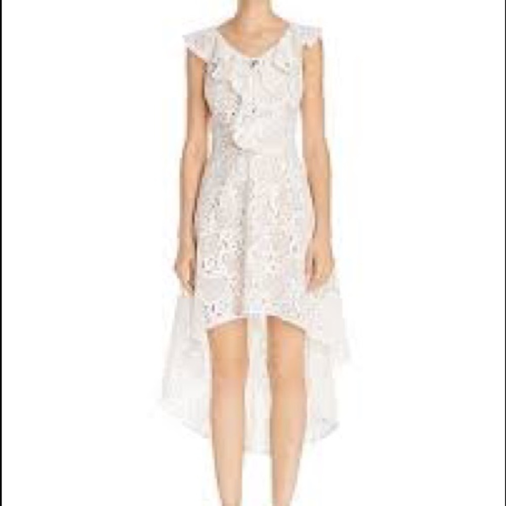 AQUA White High/Low Lace Dress L